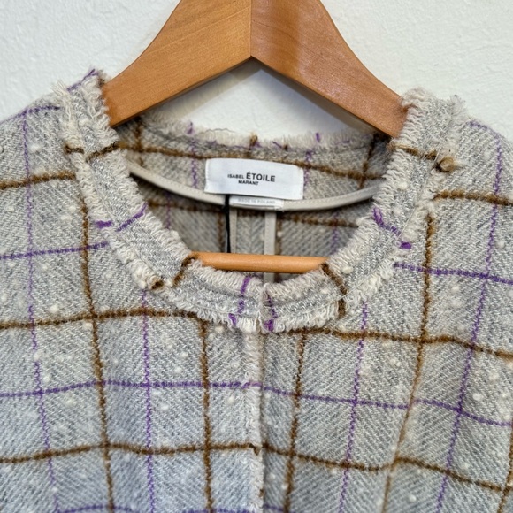 NWT Isabel Marant Etoile Lyra Grid Wool Jacket 34 One Button Roundneck Fitted - Picture 8 of 8